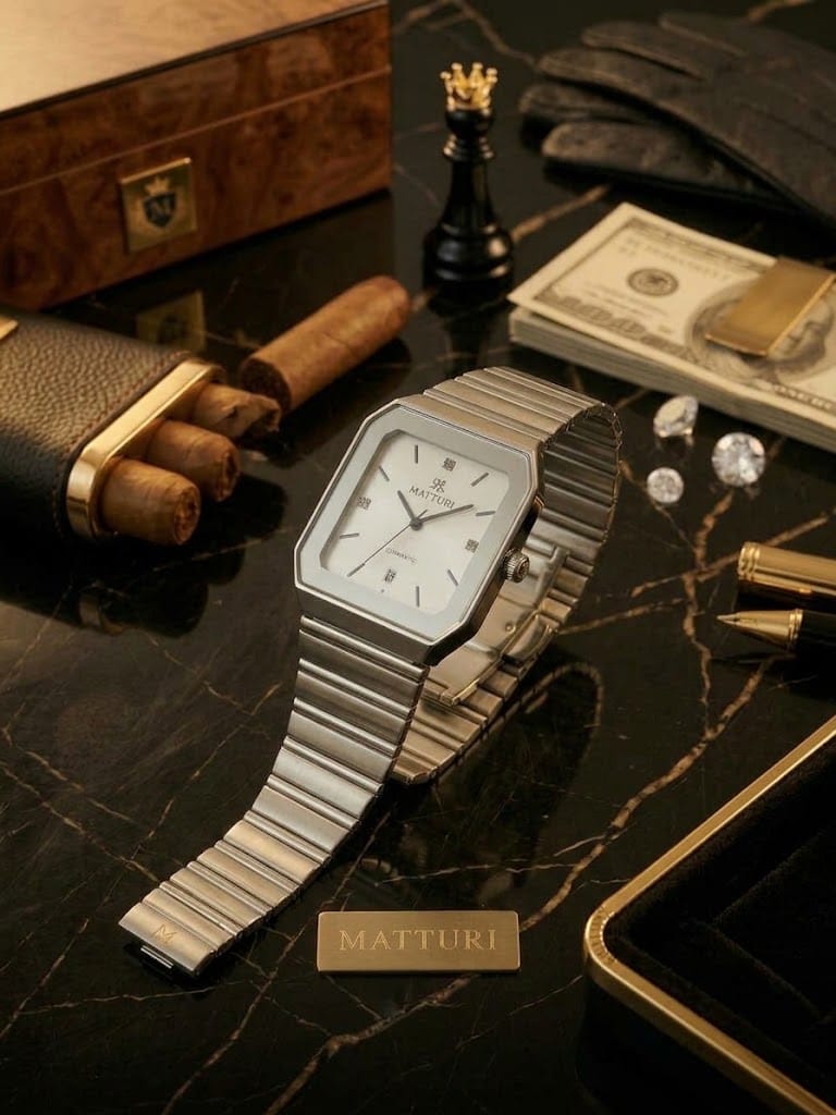 Matturi Square Stainless Steel Quartz Men's Watch