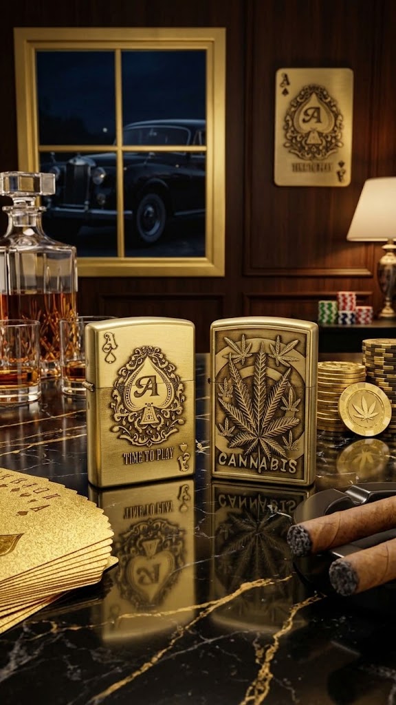 Premium Brass Engraved Lighters (Ace of Spades & Cannabis Edition)