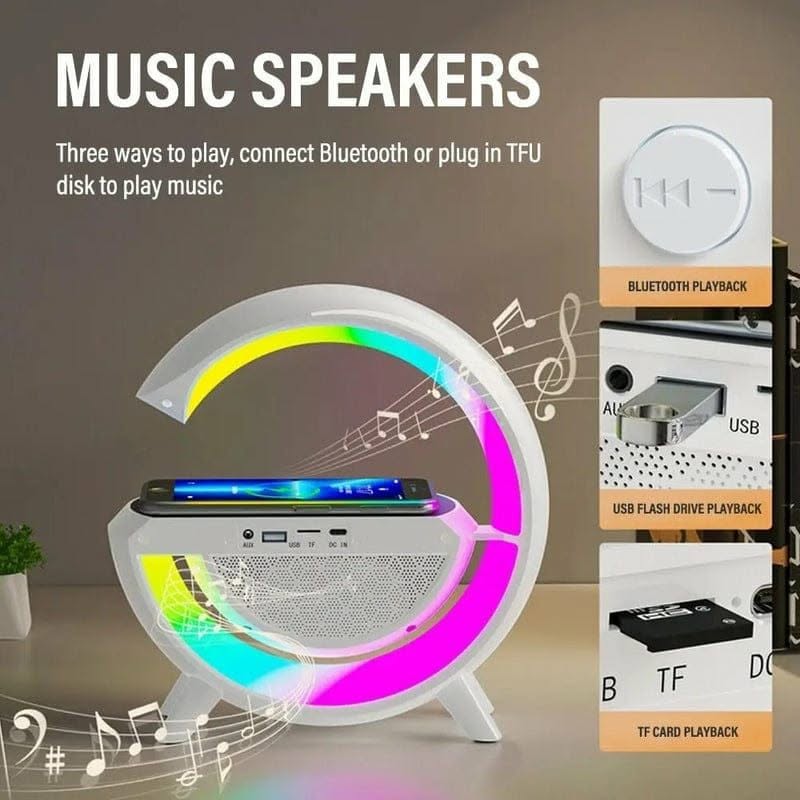 G-Shape RGB Music Speaker with Wireless Charging Pad and LED Atmosphere Light