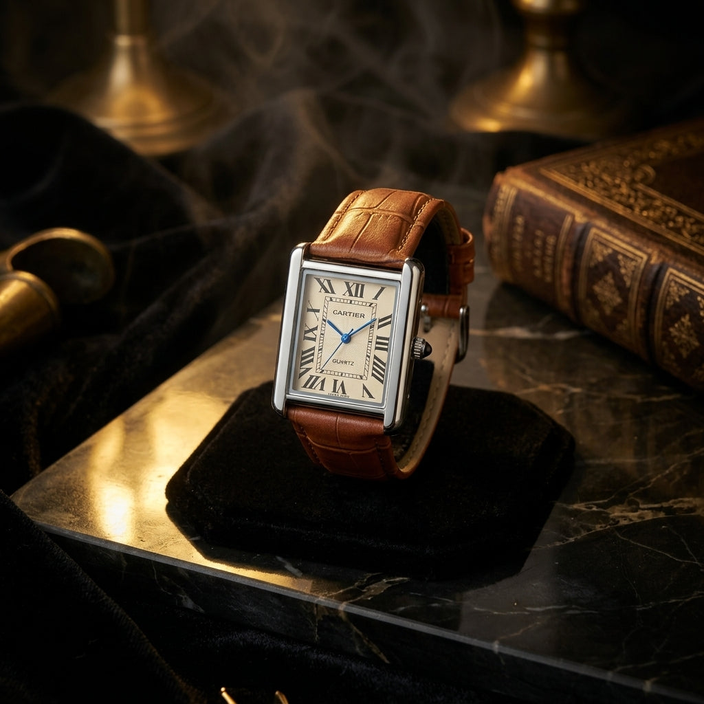 Vintage Tank Elegant Roman Dial Square Watch