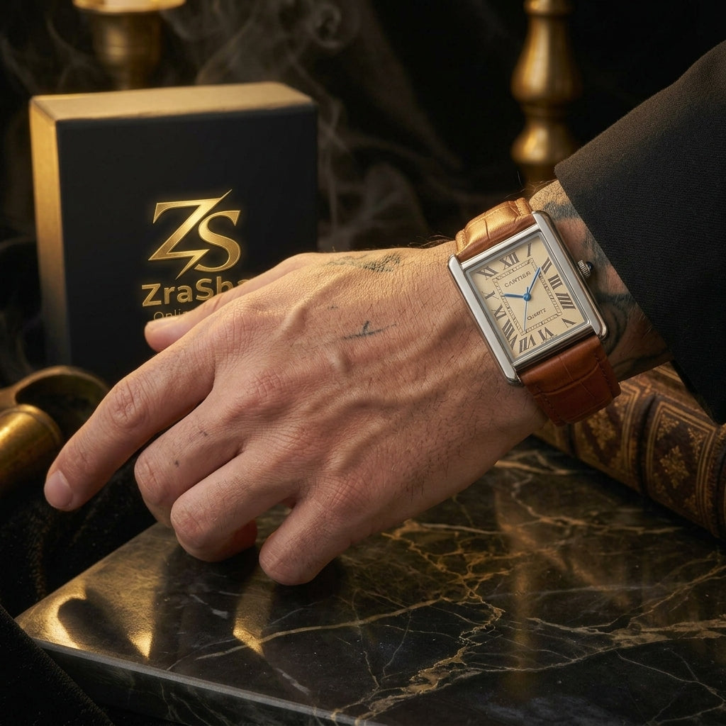 Vintage Tank Elegant Roman Dial Square Watch