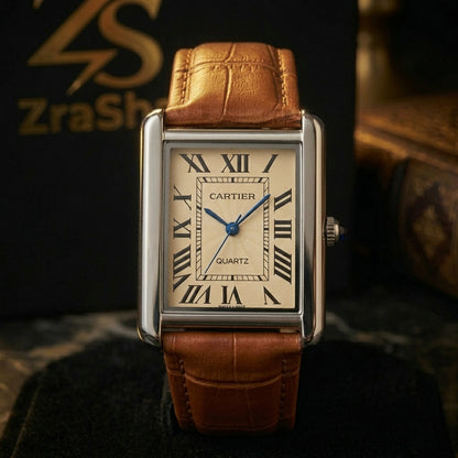 Vintage Tank Elegant Roman Dial Square Watch
