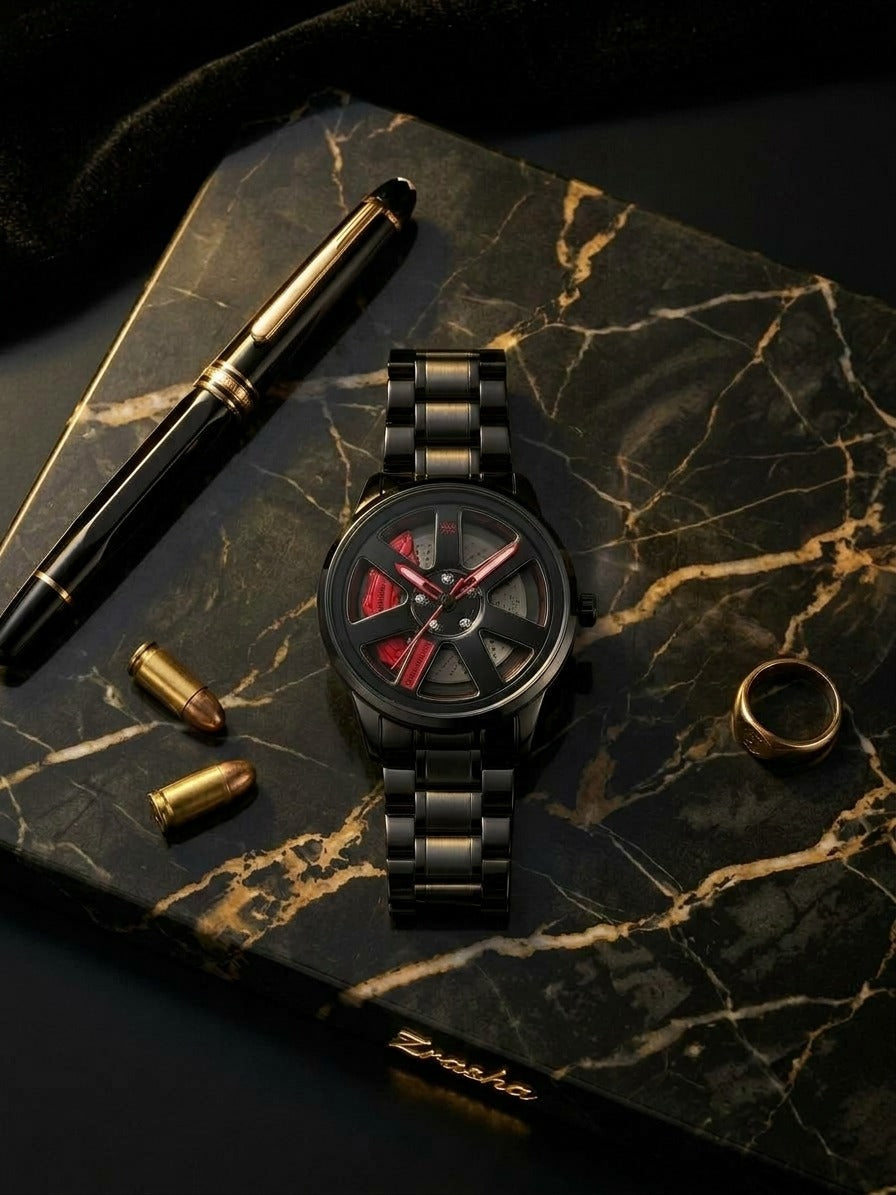 SKMEI Men's Watch Original New Wheels Rolling Creative Fashion  League Fans Butterfly Double Snap Gift Wristwatch - 1787 - RED