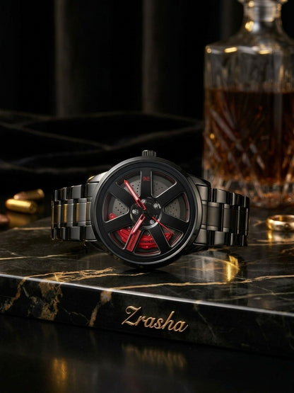 SKMEI Men's Watch Original New Wheels Rolling Creative Fashion  League Fans Butterfly Double Snap Gift Wristwatch - 1787 - RED