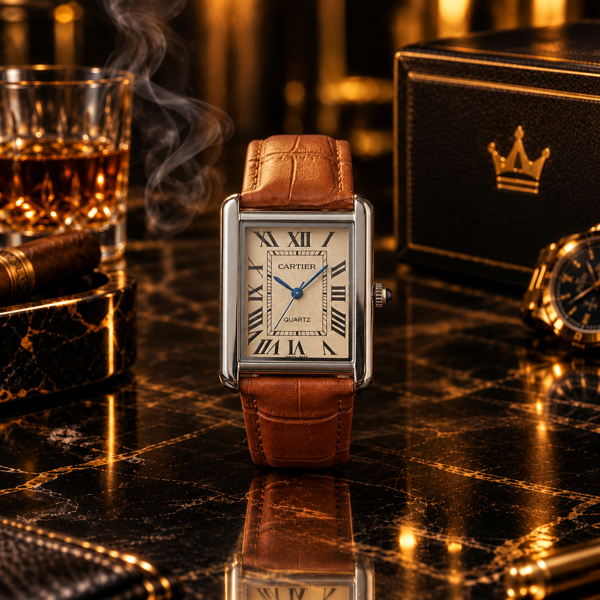 Vintage Tank Elegant Roman Dial Square Watch