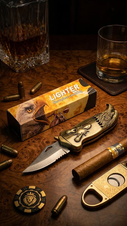 Premium Golden Eagle Claw Lighter | Windproof Jet Torch & Folding Blade